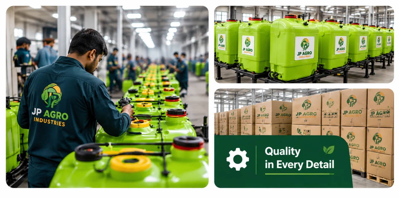 Assembly, finished sprayers and packed stock at the J.P Agro Industries (India) works