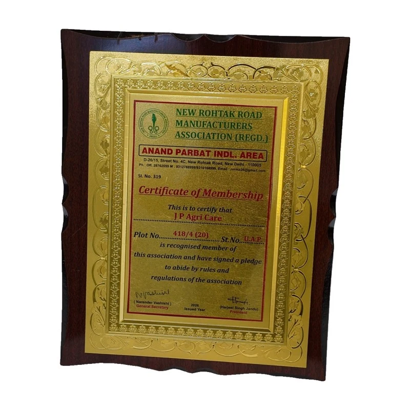 Certificate of membership, New Rohtak Road Manufacturers Association (Regd.)